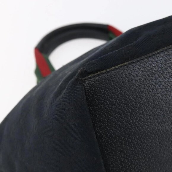 GUCCI GG Canvas Web Sherry Line Hand Bag Black Red Green 131228 Auth 152084 - Picture 10 of 16